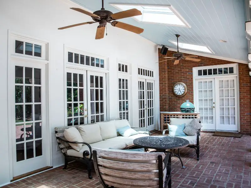 An outdoor ceiling fan